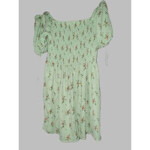Women's Green Floral Smocked Short Dress - size 2XL